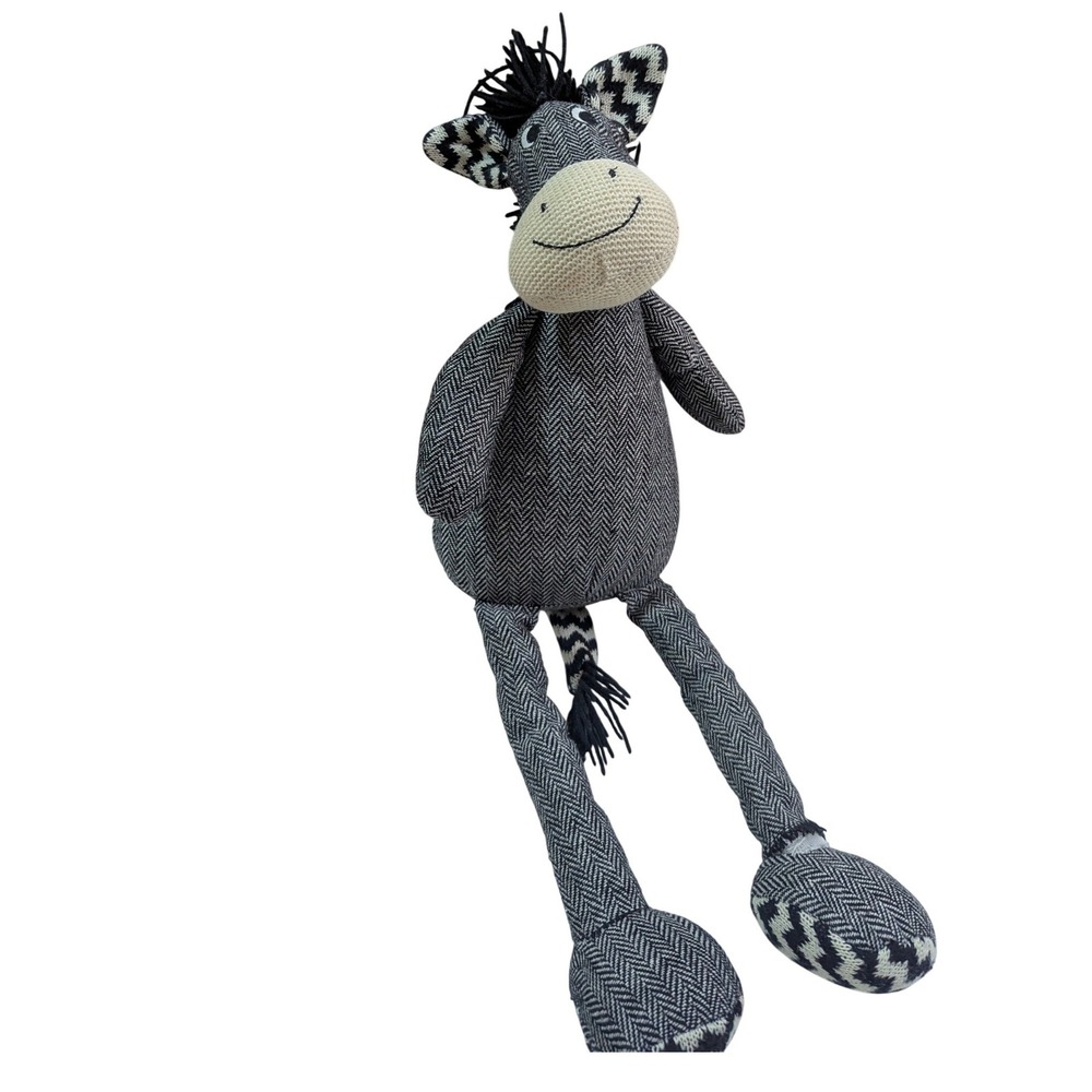 Pier 1 Imports Plush Zebra Donkey Herringbone Black White Stuffed Animal 18 inch